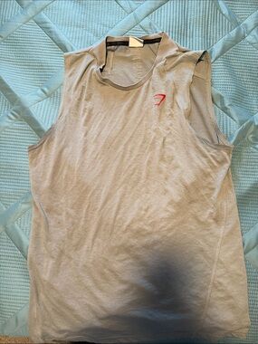 Gymshark Beige Sleeveless Performance Tank with Pink Logo